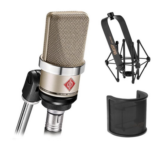 Neumann TLM-102 Large Diaphragm Studio Condenser Microphone (Nickel) with Suspension Shockmount & Pop Filter